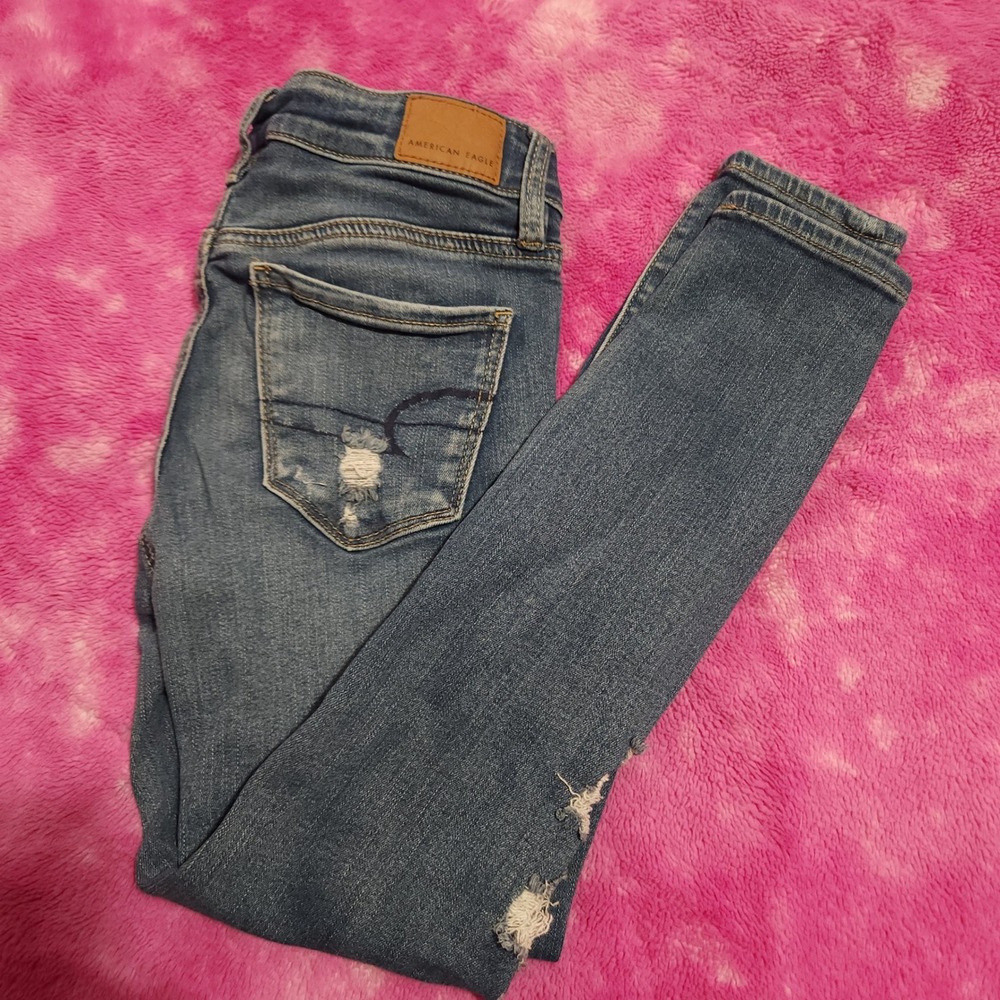 American Eagle Jeans Women's 0 X Short Low Rise‎ Jegging Distressed Stretch